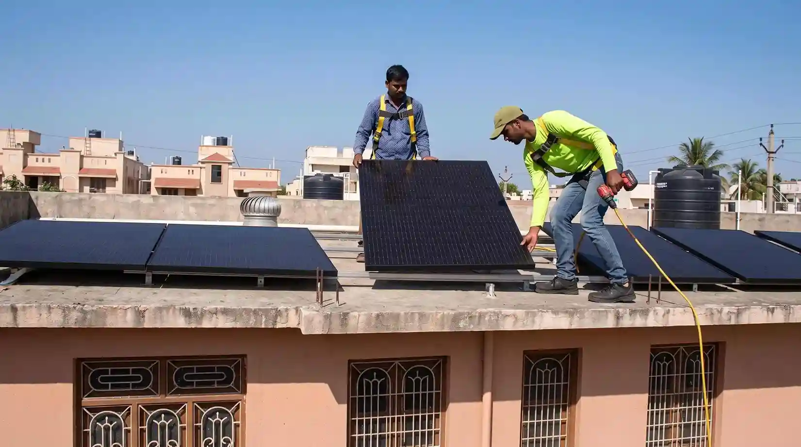 Residential rooftop solar panel system installed on a private residence in Guwahati Assam